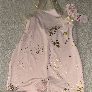 Justice Pink Leotard with Gold Details and Scrunchie
